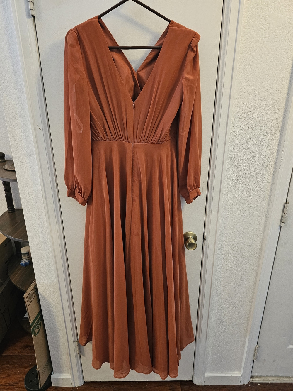 Long Sleeve V-Neck Maxi Dress in Rust